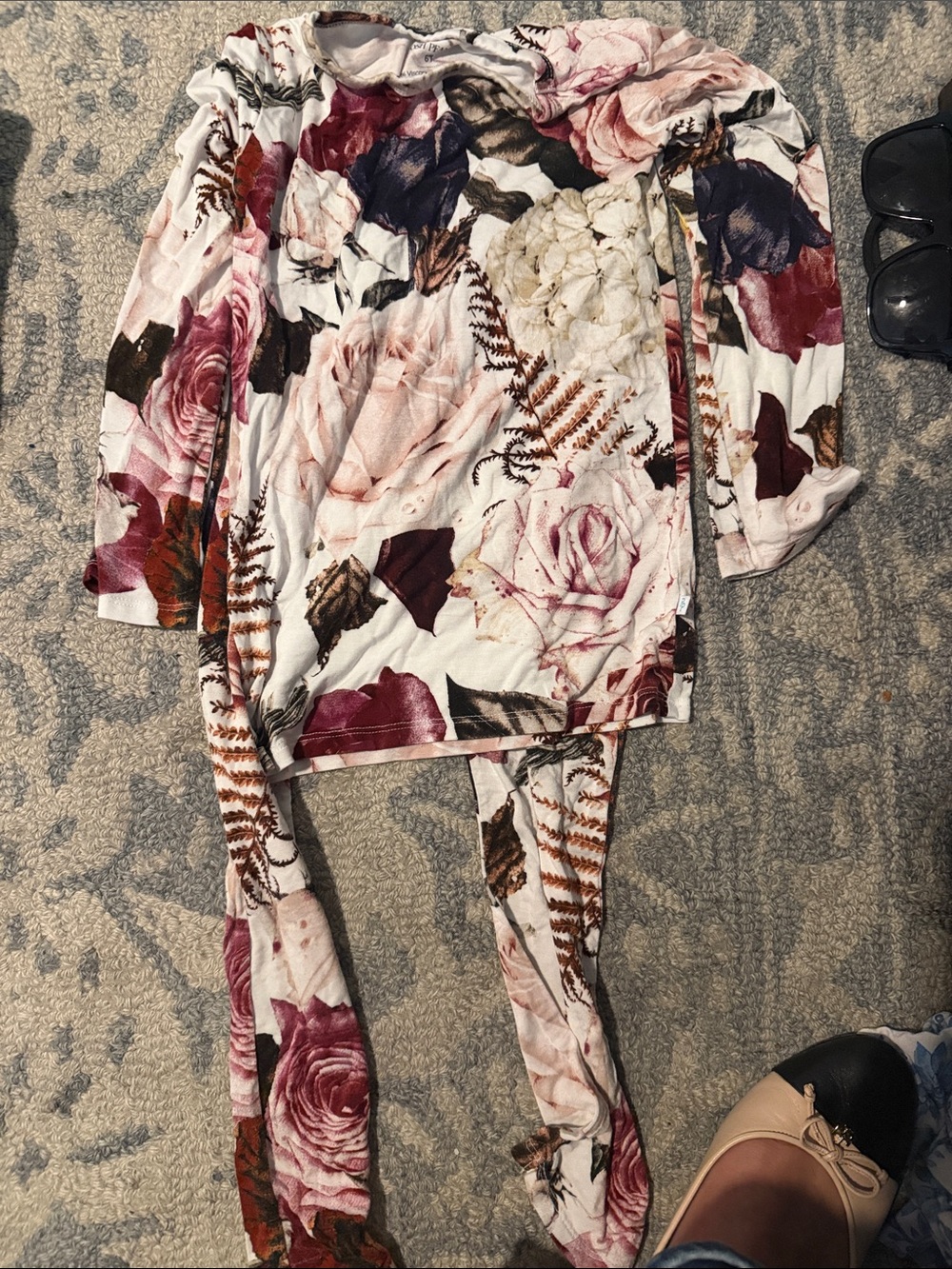 Posh Peanut Floral Pajama Set - White, Pink, Burgundy, Brown